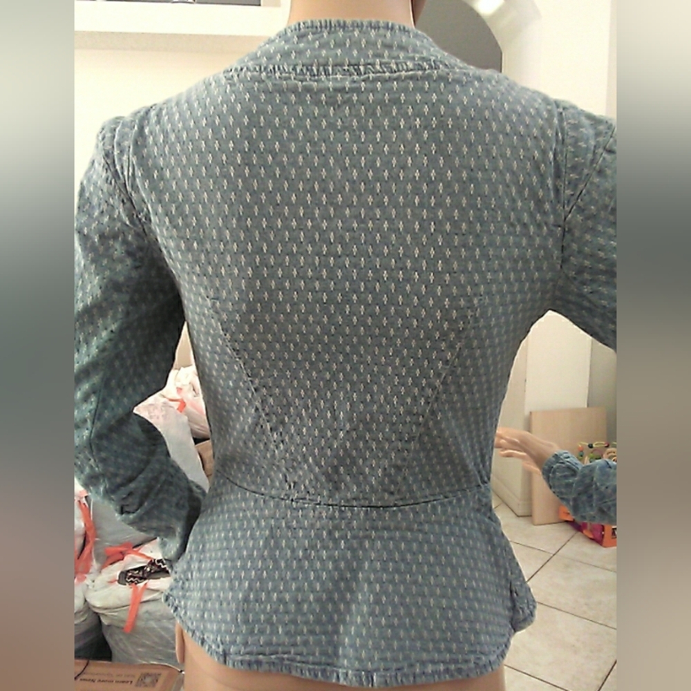 FREE PEOPLE Chic Blue Jean Jacket W/ Asymmetrical ZIP CHUNKY Zip PKTS. SZ.0 - Picture 5 of 5